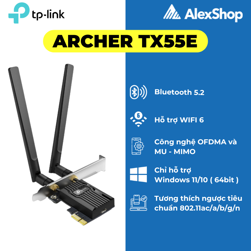 Card wifi 6 tp-link tx55e băng thông ax3000, bluetooth 5.2 dành cho pc