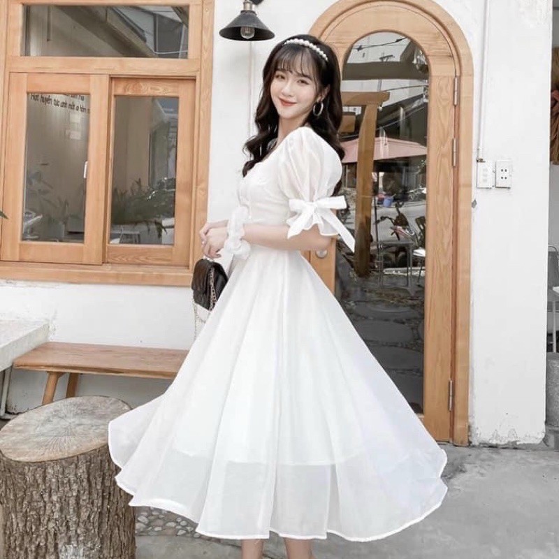 Đầm xòe tay nơ ms86