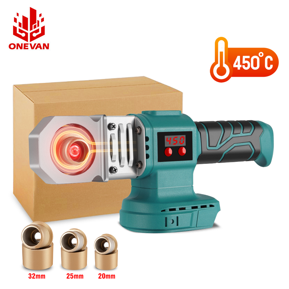 Máy hàn ống nhựa không dây 20/25/32mm có đèn led hiển thị nhiệt độ máy hàn ống pe/ppr/pb 10 núm điều chỉnh nhiệt độ tối đa 450 cho pin makita 18v