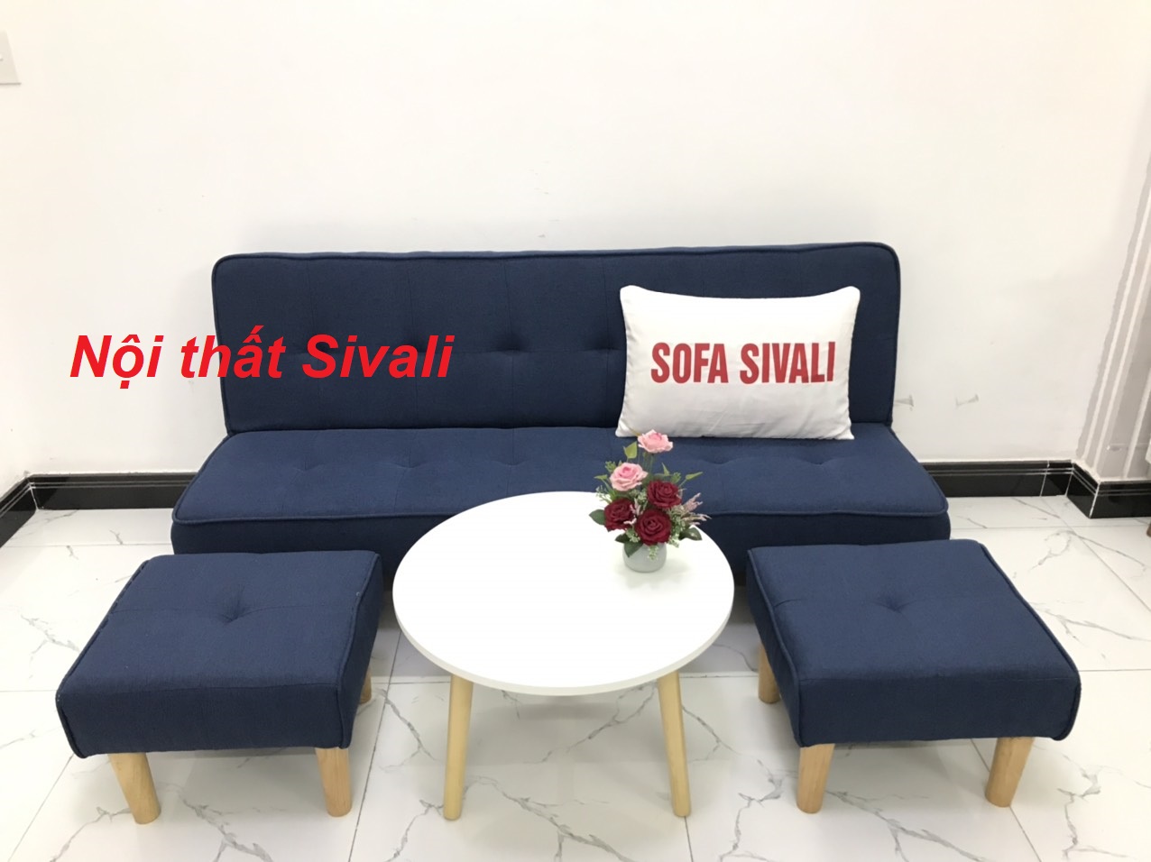 [HCM]Sofa giường phòng khách giá rẻ ghế salon sofa bed màu xanh dương da trời đậm đen bật nằm vải Nội thất Sivali HCM Tphcm Sài Gòn