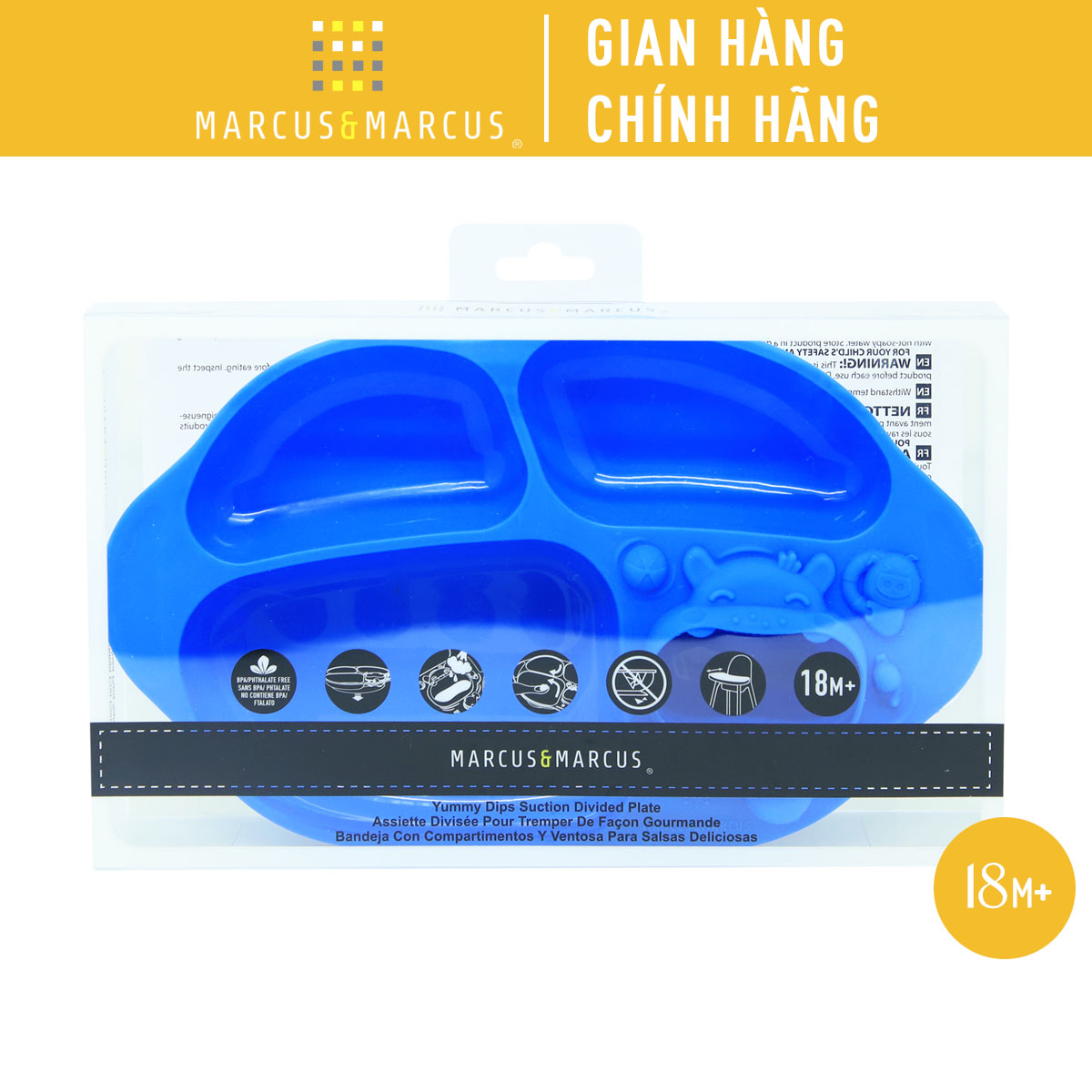 Đĩa ăn dặm silicon chia ngăn có đế hút chân không chống đổ Yummy Marcus & Marcus, cho bé từ 18 tháng - Lucas