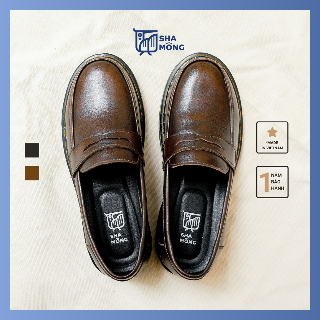 Giày lười Moca da microfiber cao cấp thật Shamong vintage made in Vietnam bảo hành 1 năm mã 330