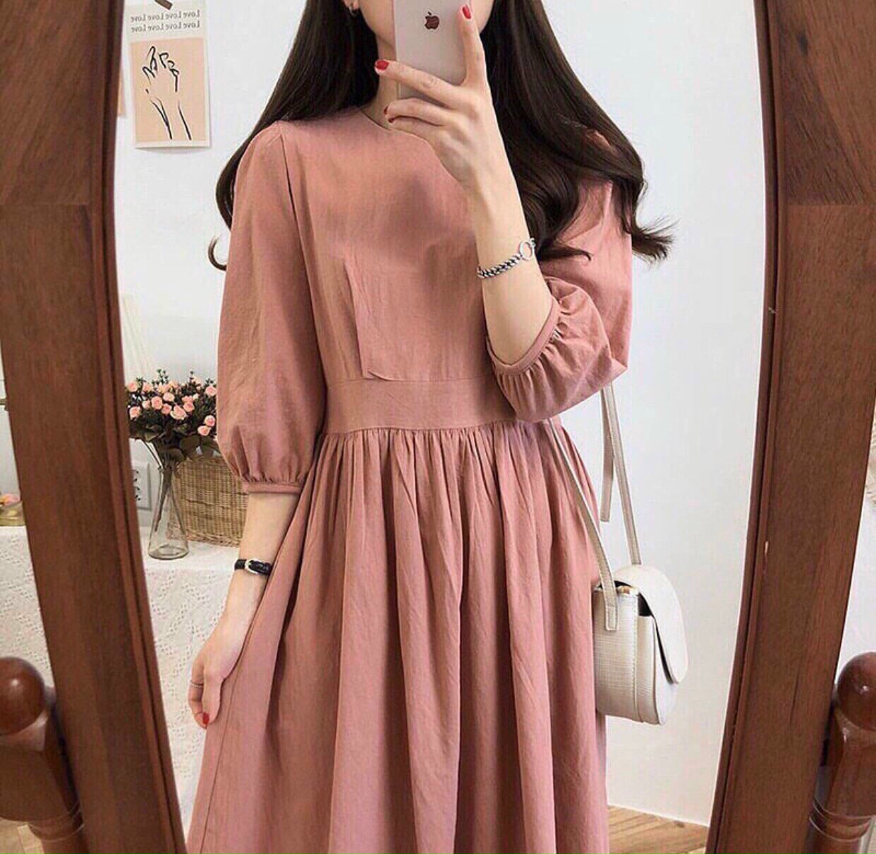 ĐẦM XÒE VINTAGE TAY LỠ ĐƠN GIẢN NHƯNG CỰC XINH XẮN, CHẤT VON LỤA,FORM CHUẨN TTSGR