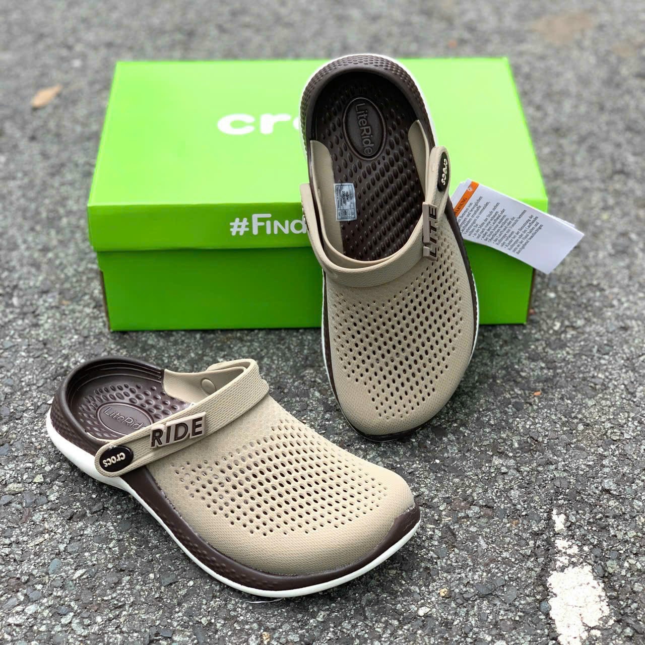  Dép Cross Literide 360 clog màu nâu cà phê giày sục sandal Crocs quai ngang bít đầu nam nữ đi năng mưa Hàng loại 1-Kimngan 