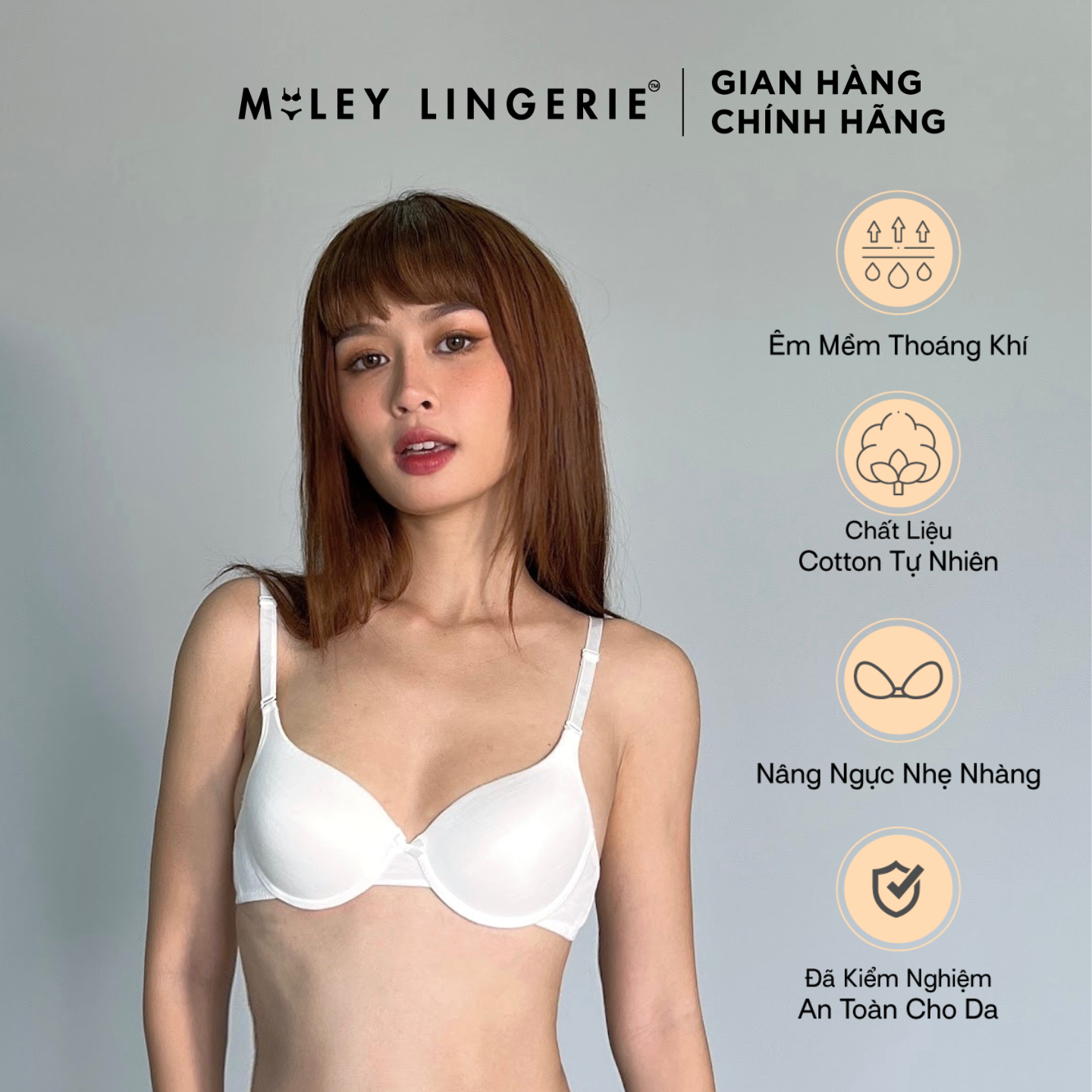 Áo Ngực Cotton Mút Mỏng Nâng Ngực Có Gọng Màu Trắng Kem Flexi Lady Miley Lingerie