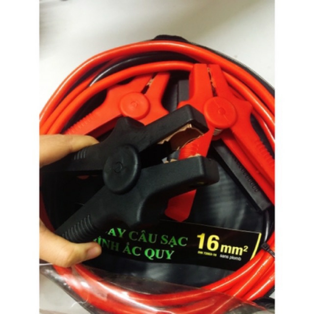 Dây câu sạc bình Ắc quy xe ô tô - Lõi đồng to 16mm, 1500AMP dây dài 3M (1 bộ 2 dây)