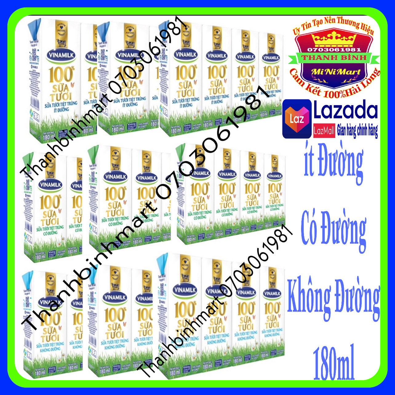 Combo sữa tươi tiệt trùng 100% Vinamilk 180ml 2 lốc 6 lốc