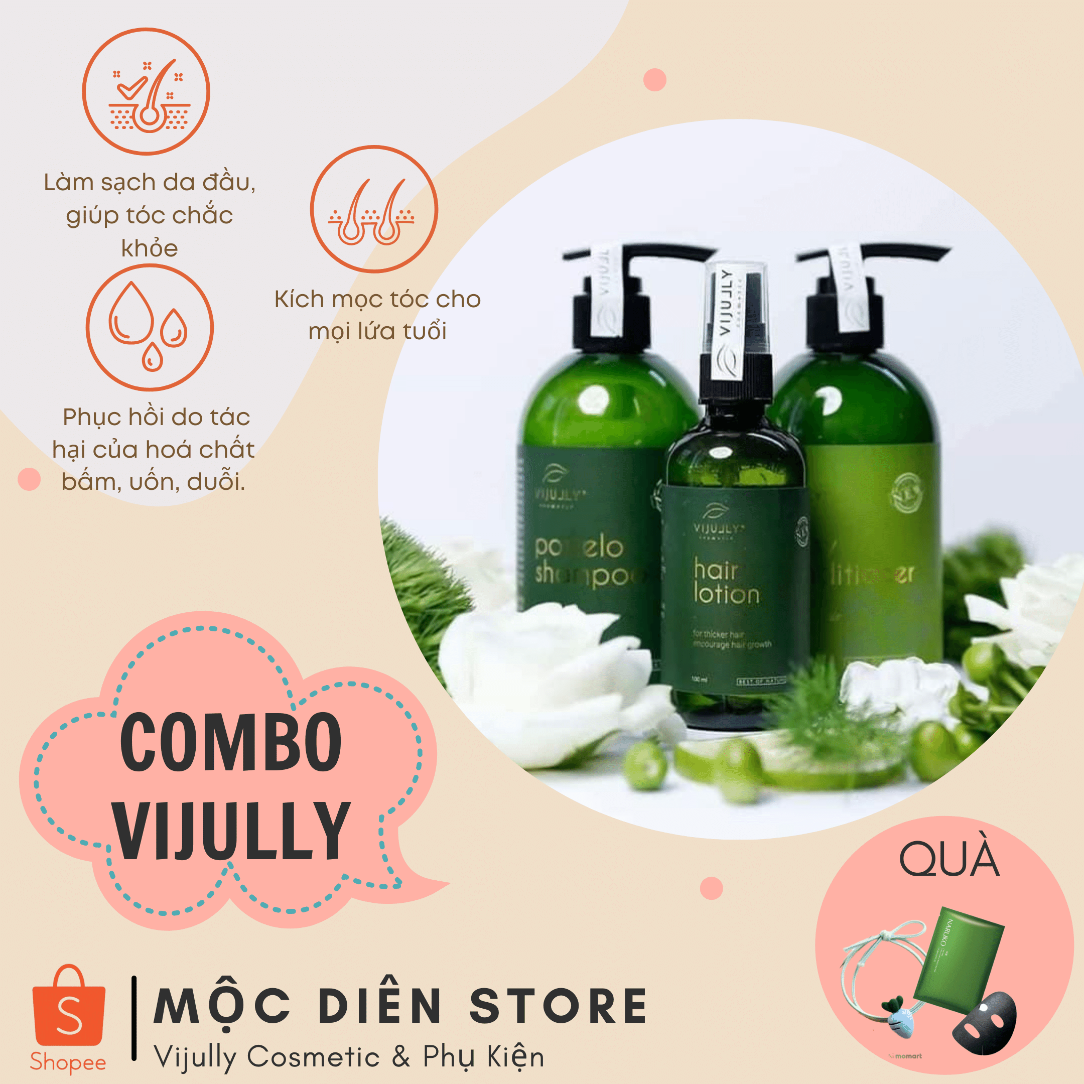 Combo Dưỡng Tóc Vijully Giảm rụng tóc, Dưỡng tóc, Kích mọc tóc