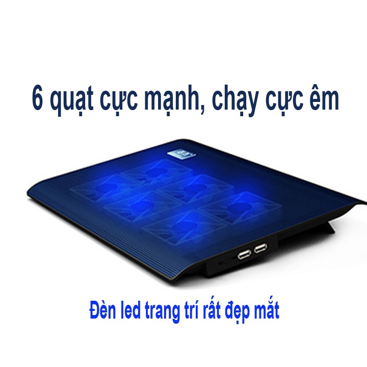 Đế tản nhiệt cao cấp cho laptop l112 - 6 quạt cực mạnh, chạy cực êm, đèn xanh dịu mắt