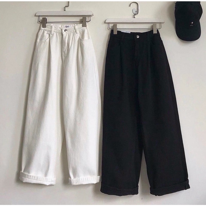 Quần baggy kaki nữ trơn cơ bản dễ mix đồ vải jean cao cấp dày dặn sịn sò