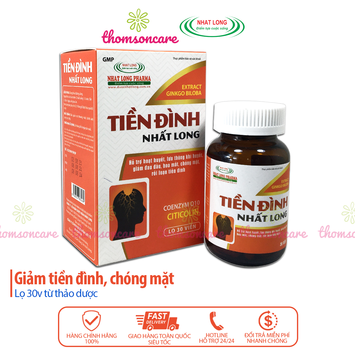 Tiền đình Nhất Long lọ 30 viên - Giảm đau đầu, hoa mắt, chóng mặt, rối loạn tiền đình