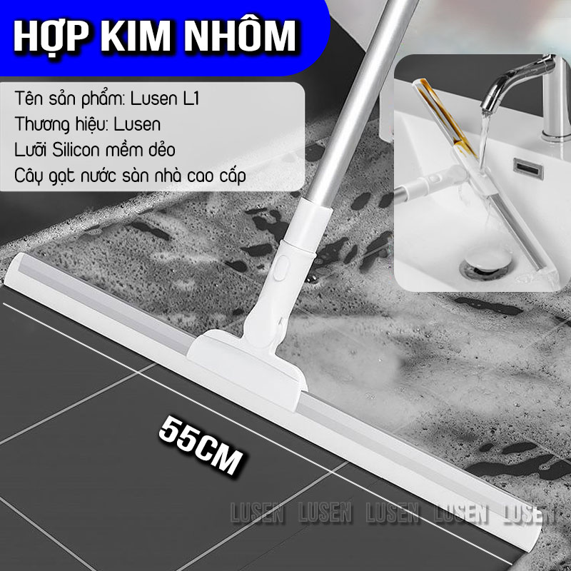 Chổi gạt nước sàn nhà cao cấp, Cây gạt kính cầm tay đa năng xoay 360 độ lưỡi silicone mềm dẻo, cán nhôm tùy chỉnh độ dài từ 75-125cm