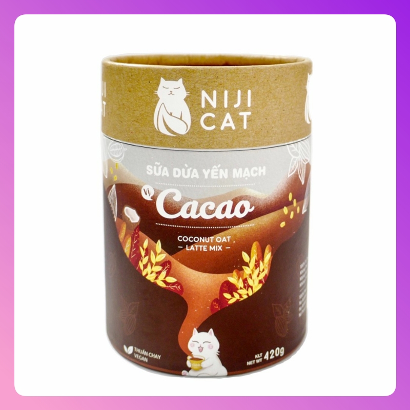 Hộp Bột Ca Cao Sữa Dừa Yến Mạch Đường Thốt Nốt Thuần Chay Vegan Niji Cat 420gr