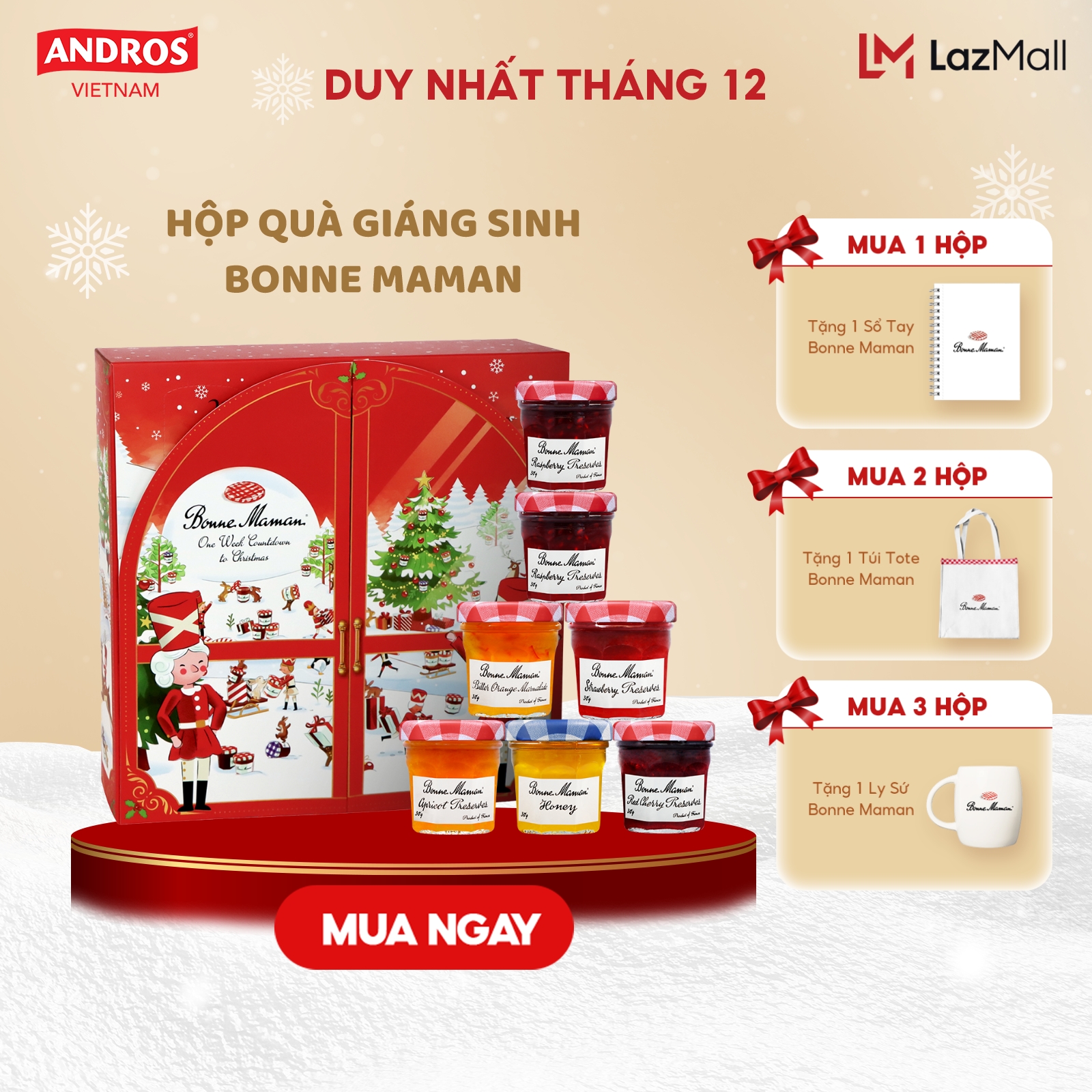 Hộp Quà Giáng Sinh Bonne Maman - 7 Hũ Mứt Trái Cây Mini 30g - Mini Advent Calendar 30gx7