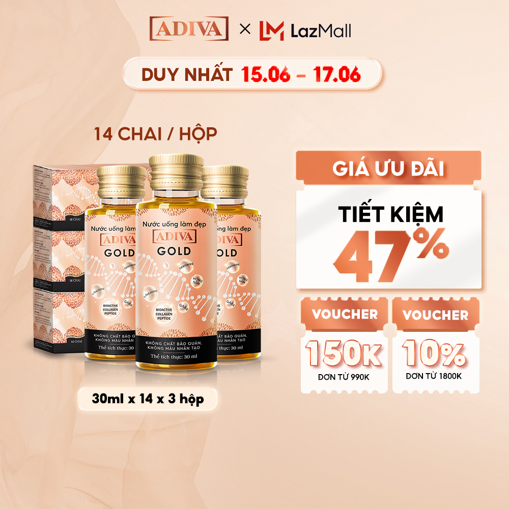 Combo 3 Hộp Nước Uống Làm Đẹp Collagen ADIVA Gold