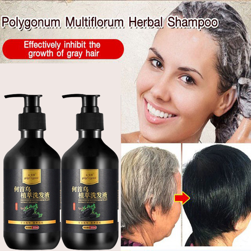 Hà Thủ Ô ngăn ngừa rụng tóc tóc trắng Dầu gội đầu chuyển sang màu đen Dầu gội thảo dược tự nhiên Sửa chữa tóc đen Dầu gội nhanh tự nhiên Vĩnh viễn Tinh chất thực vật hữu cơ cho nam giới và phụ nữ Trắng xám Màu tóc