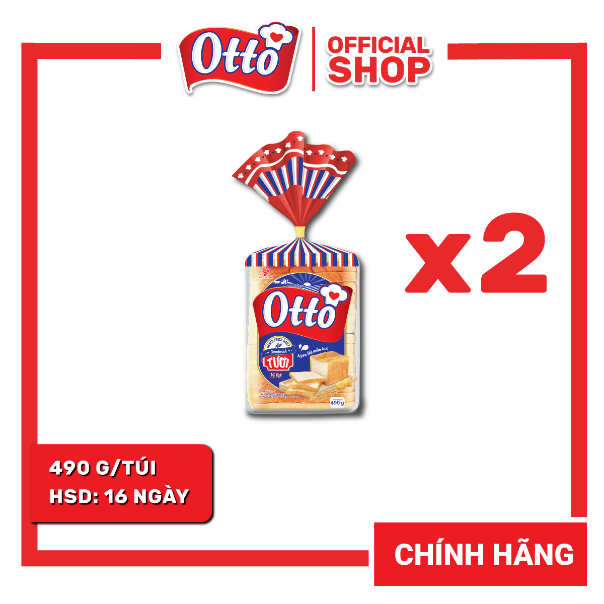 DATE SIÊU MỚI | Combo 2 Túi Bánh Mì Sandwich tươi lạt Plain Sandwich Otto (490g/245g/Lúa mạch đen) | Bánh ăn sáng | Bánh mì tươi | Đồ ăn vặt