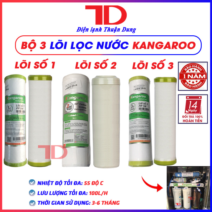 Bộ 3 lõi lọc nước Kangaroo 1,2,3 dùng cho máy lọc nước RO - Điện Lạnh Thuận Dung