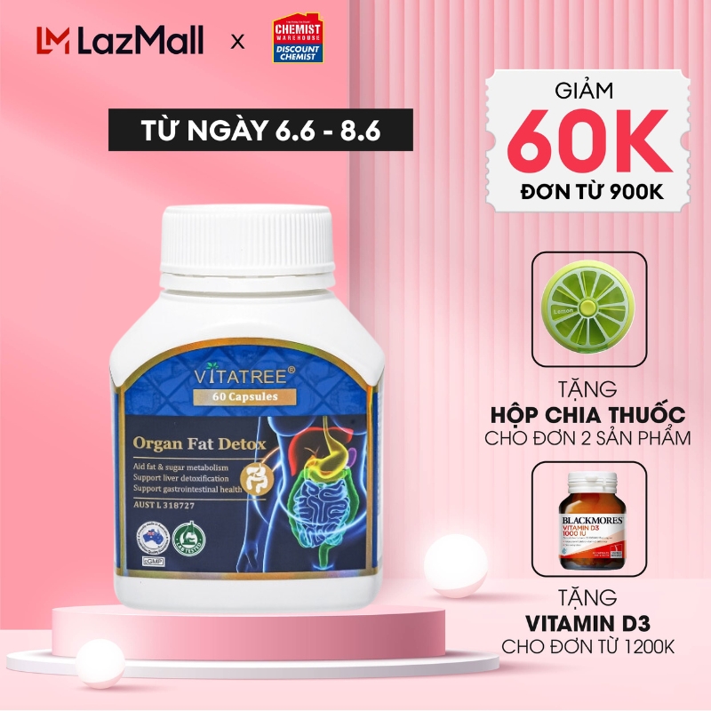 Viên uống thải độc mỡ nội tạng Vitatree Organ Fat Detox 60 viên giảm mỡ