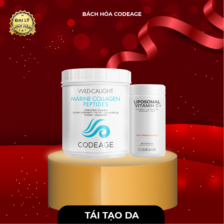 Bộ đôi codeage trẻ hóa, tái tạo da collagen peptides + liposomal vitamin c