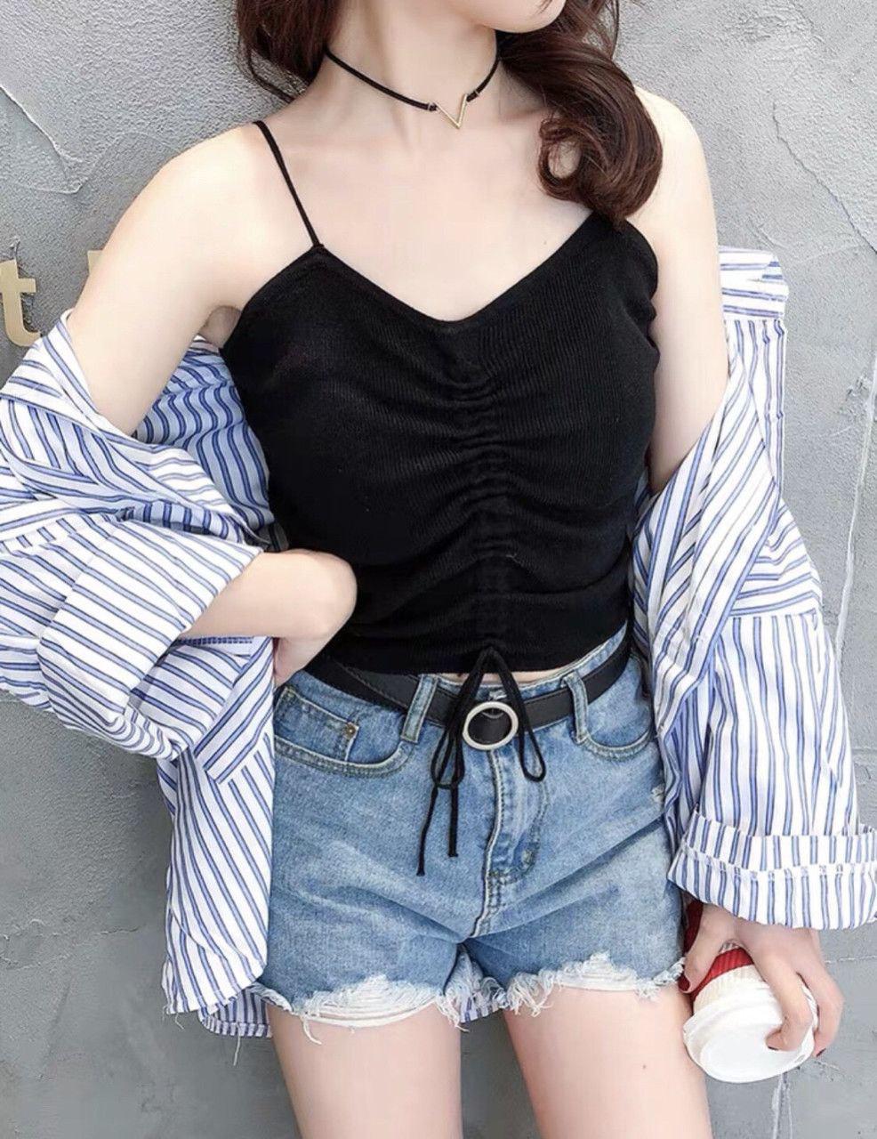 Áo hai dây thun gân dây rút có mút ngực sexy quyến rũ 11219 -2