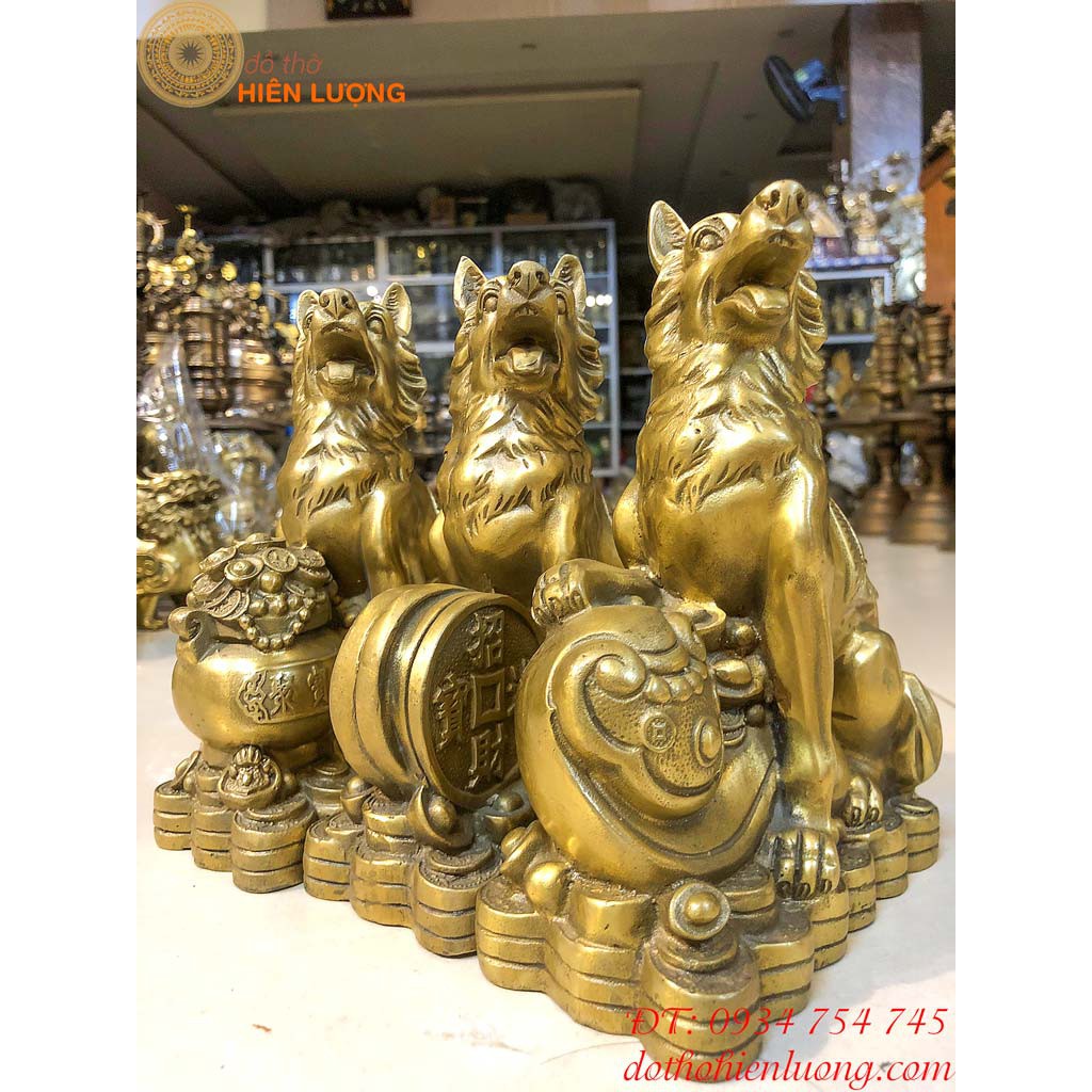 Tượng Chó Bằng Đồng Phong Thủy Tài Lộc Cao 20cm, Năng 2kg - Linh Khuyển Phú Quý