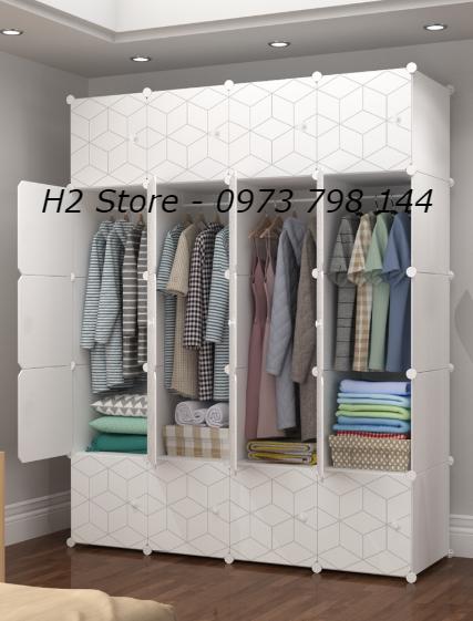 Tủ nhựa đa năng thông minh để quần áo cho trẻ 20 ô cửa kẻ lắp ghép sâu 47cm