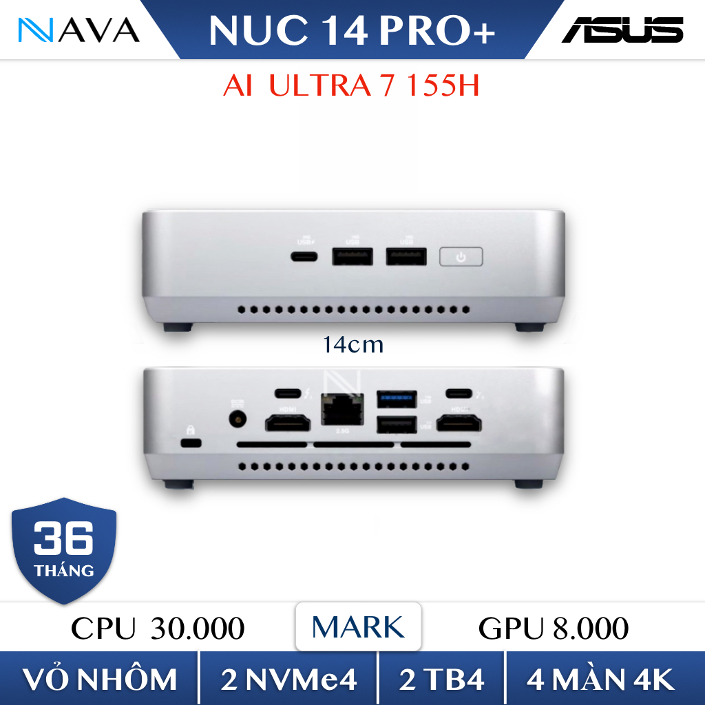 Asus Nuc 14 Pro Plus Intel Core Ultra 5 125H, U7 155H Ddr5 Mini Pc Exquisite Design, High Performance Giá 17,990,000 Đồng*Miễn phí vận chuyển