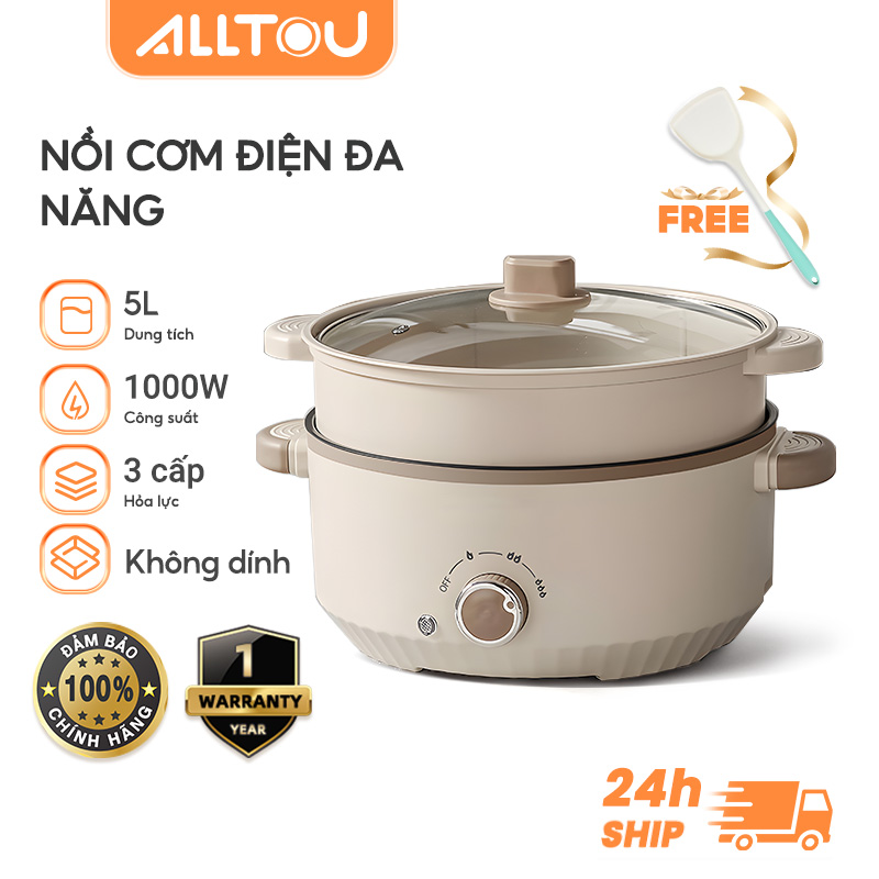 ALLTOU Nồi điện đa năng,Nồi Lẩu Điện 2 Tầng chống dính cao cấp ,Dung Tích 5L Công Suất 1000W ,Nồi Lẩu Điện Mini ,3 mức nhiệt Kèm Giá Hấp, Nồi Lẩu Điện Mini, đường kính 24/28cm,có sẵn chức năng nấu cơm, nấu lẩu,Nồi Lẩu Hấp Mini