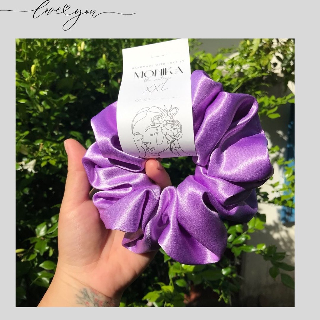 Buộc tóc Scrunchies size siêu to XXL vải satin lụa cao cấp handmade MONIKA.