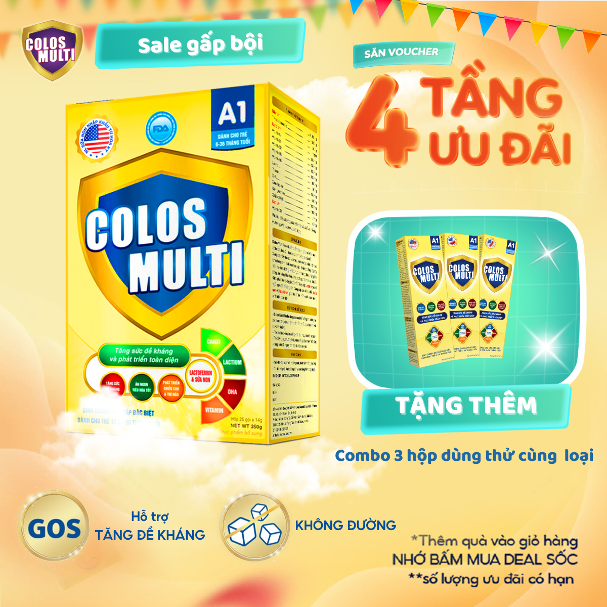 Colosmulti A1 tăng cường sức đề kháng, giúp ăn ngon, hỗ trợ tăng cân (hộp 25 gói x14g)