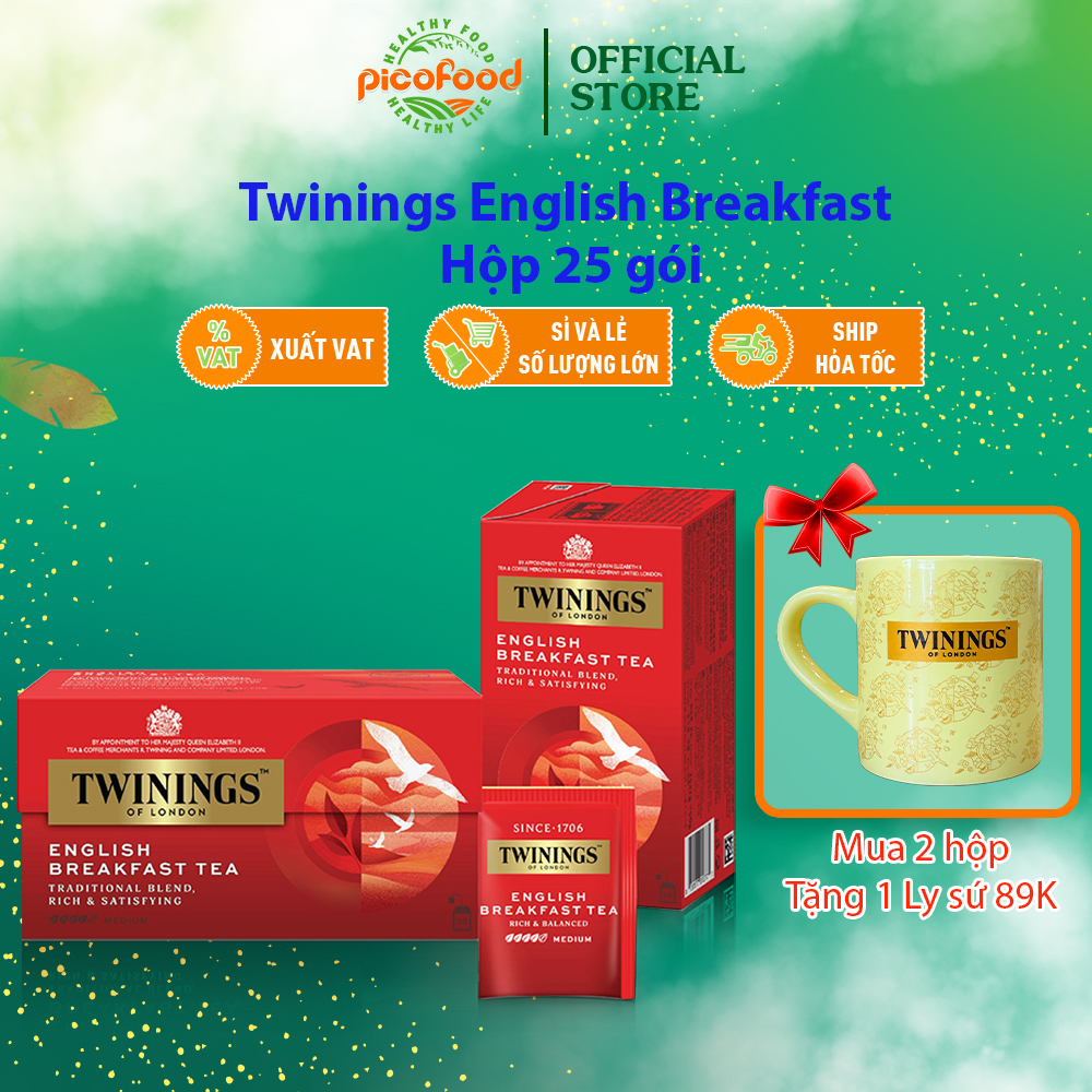 Trà Twinings English Breakfast Tea Hộp 25 Gói | Trà Túi Lọc Twinings, Trà Đen Anh Quốc Thượng Hạng - Pico Food