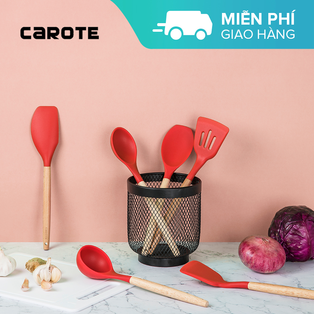 Dụng cụ nhà bếp tay cầm bằng gỗ sạn/vá múc canh/môi lớn/sạn có rãnh bằng silicon thích hợp cho dụng cụ nấu ăn chống dính