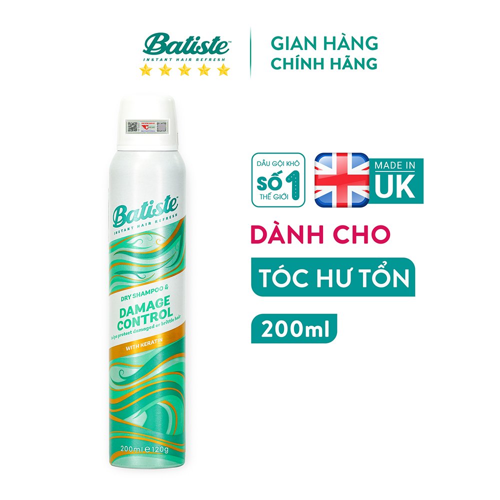 Dầu gội khô dành cho tóc hư tổn - batiste dry shampoo damage control 200ml