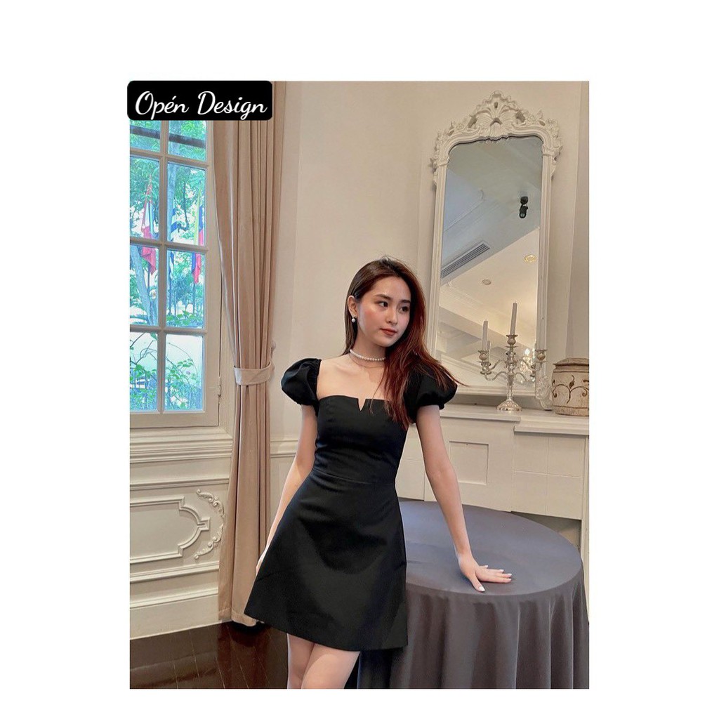 Đầm trễ vai tay bồng đen
