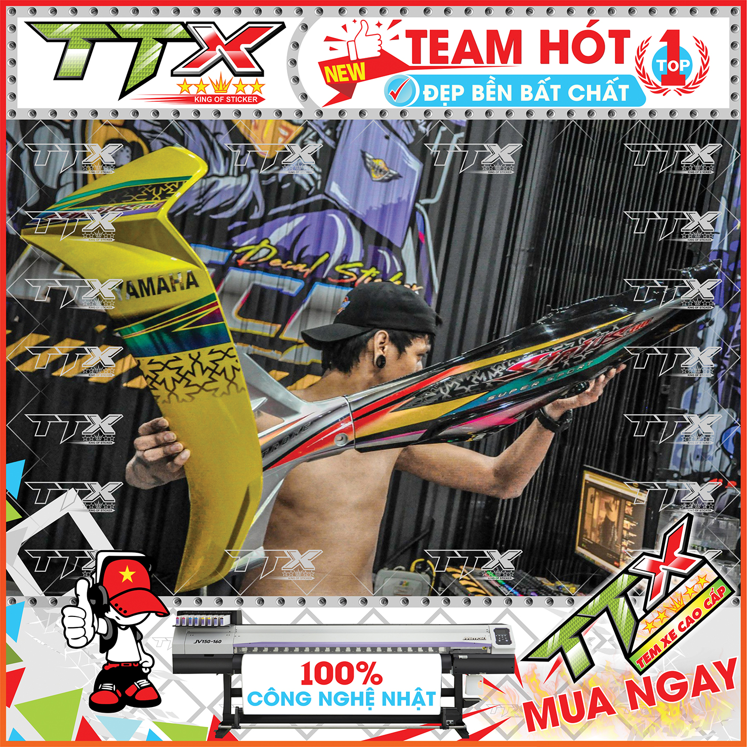 Tem rời sirius ngôi sao , Team chế sirius dán xe màu vàng da bò nền đen tuyệt đẹp , Shop TTX Tem xe sirius