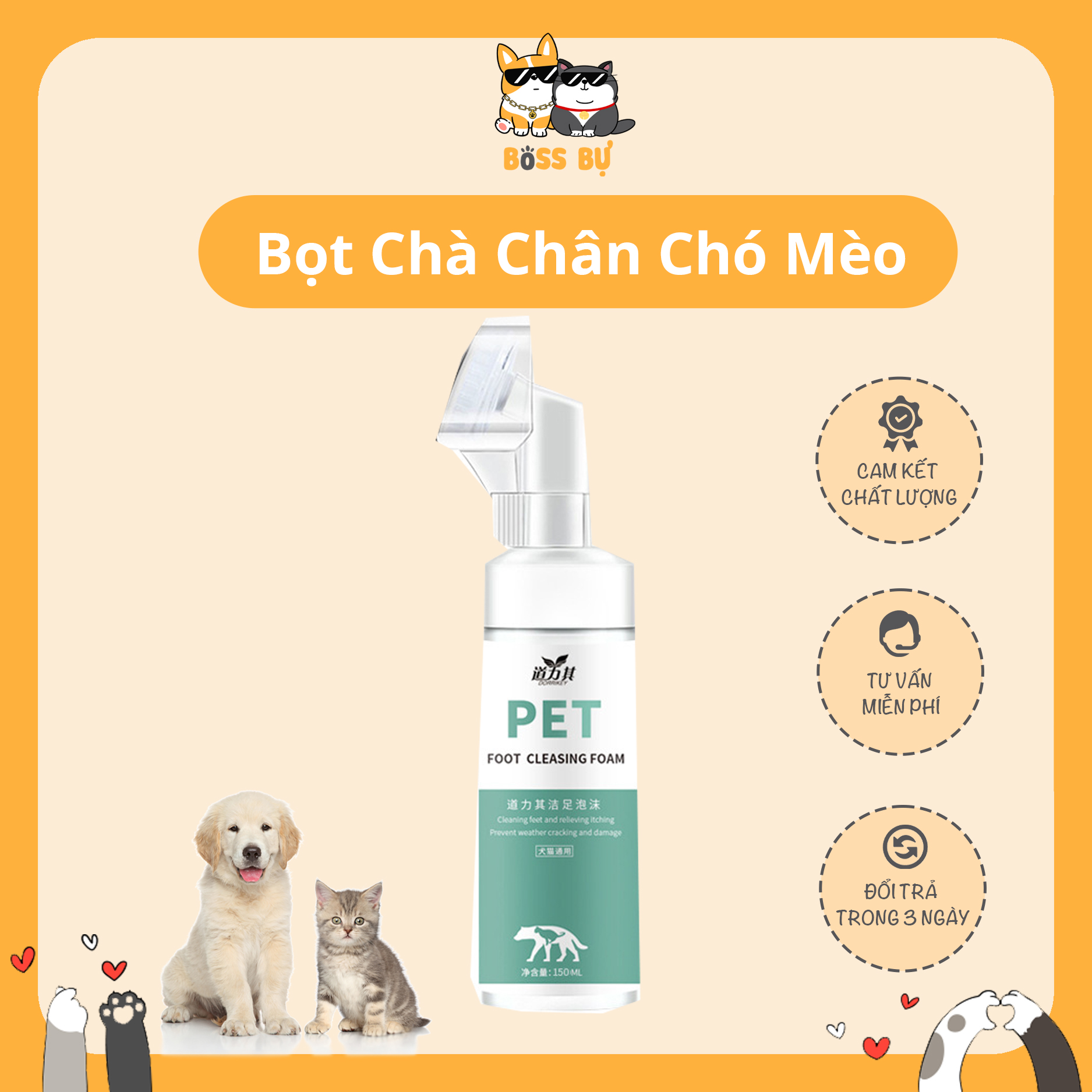 Bọt vệ sinh chân chó mèo, dụng cụ rửa chân thú cưng kèm bàn chải
