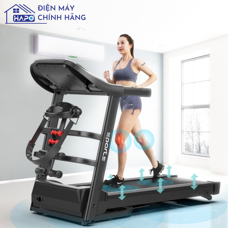 Máy chạy bộ đa năng Hapo gấp gọn tại nhà, máy chạy bộ điện giá rẻ, tập cơ bụng, đánh bay mỡ thừa| Công suất: 2.25 HP | Màu đen