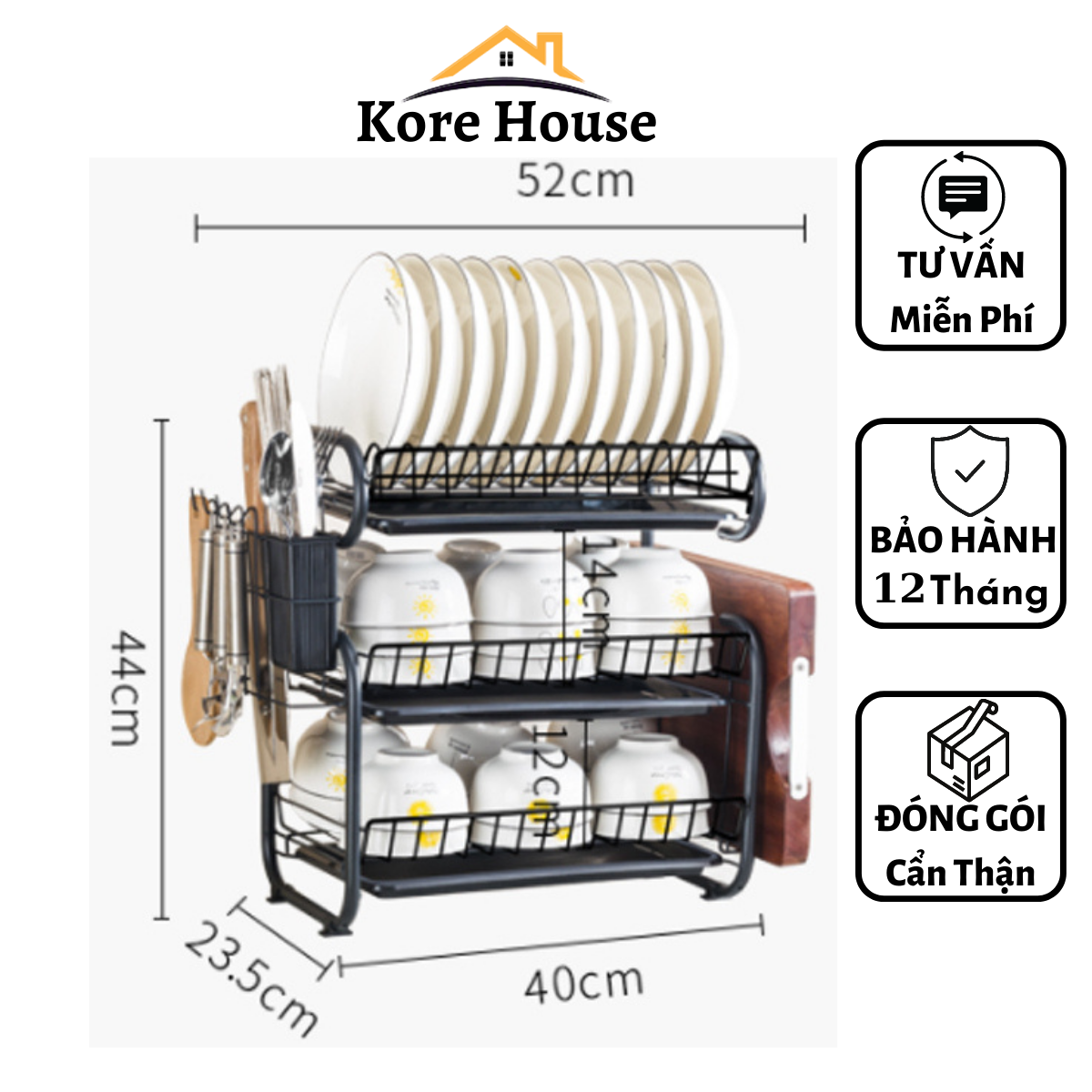 (Hàng Công ty, Bảo Hành 12 Tháng) Giá úp bát đĩa 3 tầng bằng thép cacbon. Kệ để chén bát thông minh phiên bản nâng cấp, đế chống trượt