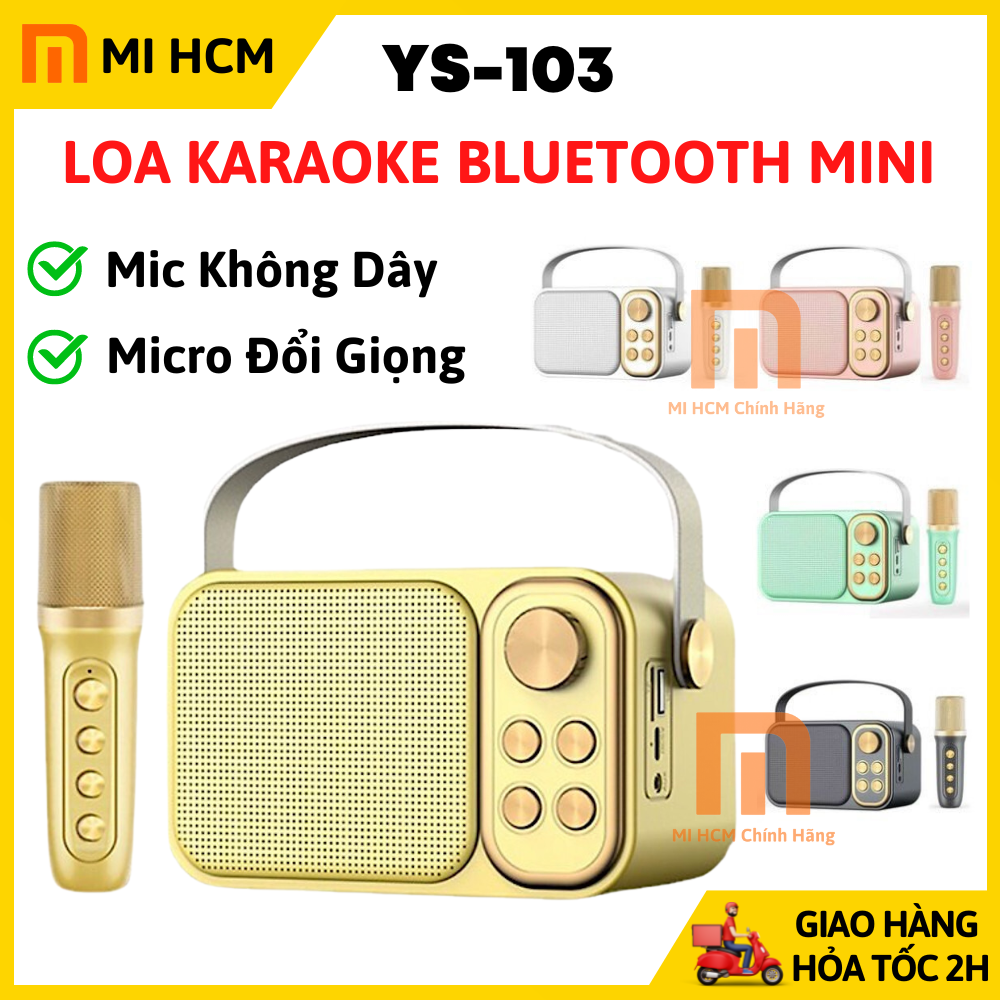 Loa Karaoke Bluetooth YS-103 Kèm Mic Không Dây, Hỗ Trợ Micro Đổi Giọng Nói, Loa Karaoke Mini, Di Động, Đa Năng, Loa Bluetooth Karaoke, Âm Thanh Siêu Hay, Sang Trọng Nhỏ Gọn Tiện Lợi, Dễ Dàng Mang Theo