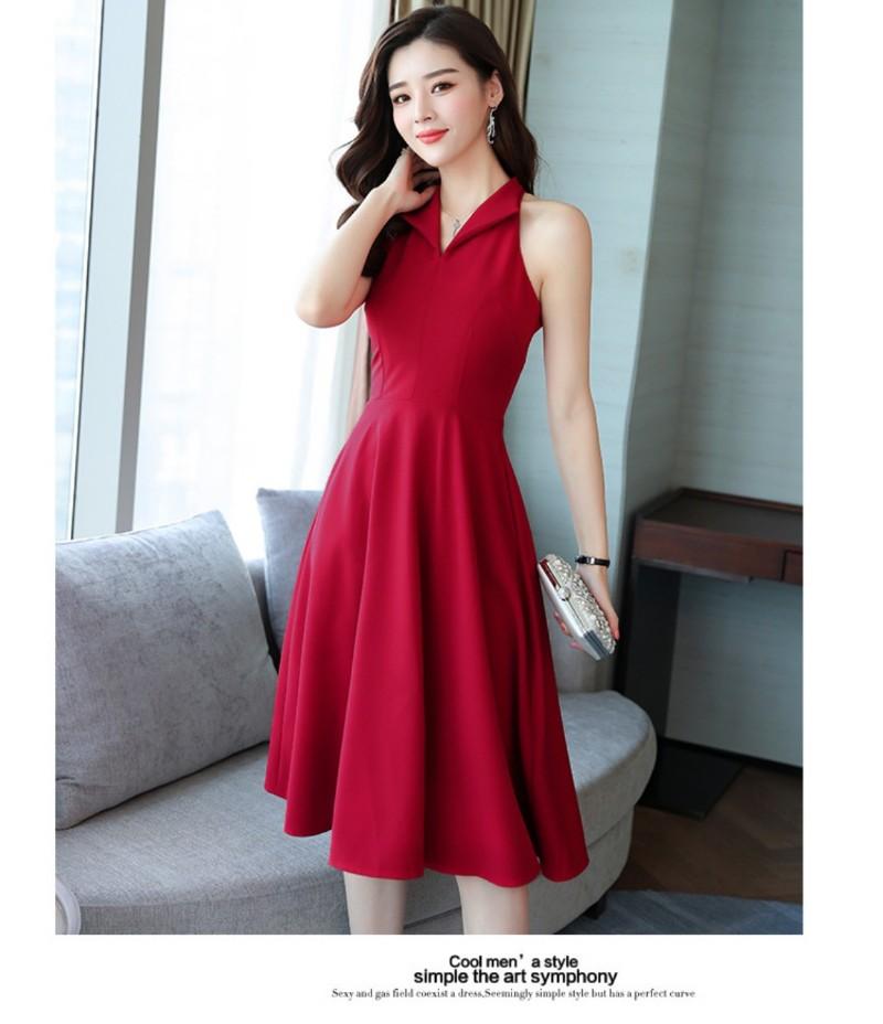 Đầm xòe dự tiệc cao cấp cổ bẻ sát nách