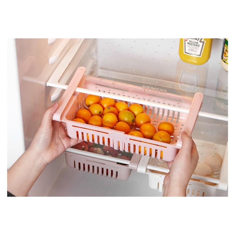 Bộ 2 khay rổ nhựa kéo dài đựng thức ăn thực phẩm trong tủ lạnh thông minh tiện dụng
