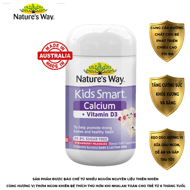 Kẹo dẻo vitamin úc bổ sung canxi và vitamin d3 cho bé Kids Smart Calicium+ Vitamin D3 50 viên