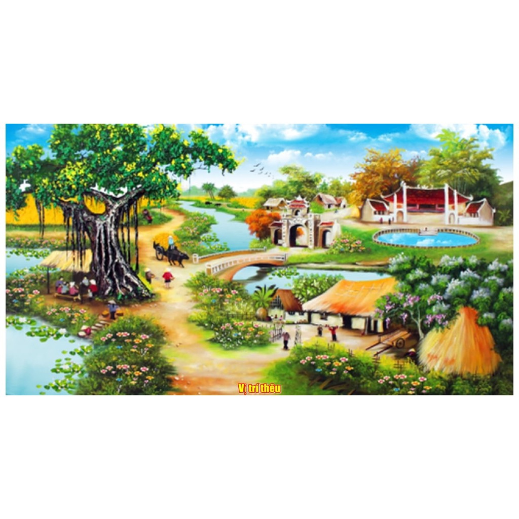 Tranh thêu chữ thập phong cảnh Đồng Quê LV3310 (120x65) Chưa thêu