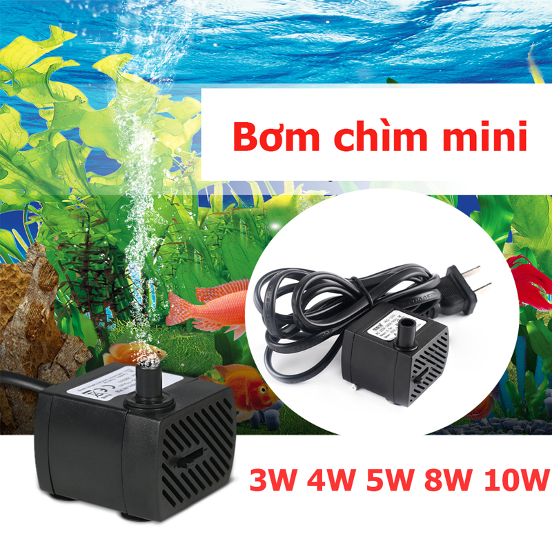 3W 4W 5W 8W Máy bơm nước mini bể cá thủy cảnh, Máy bơm lọc nước hồ cá cảnh, bơm quạt hơi nước