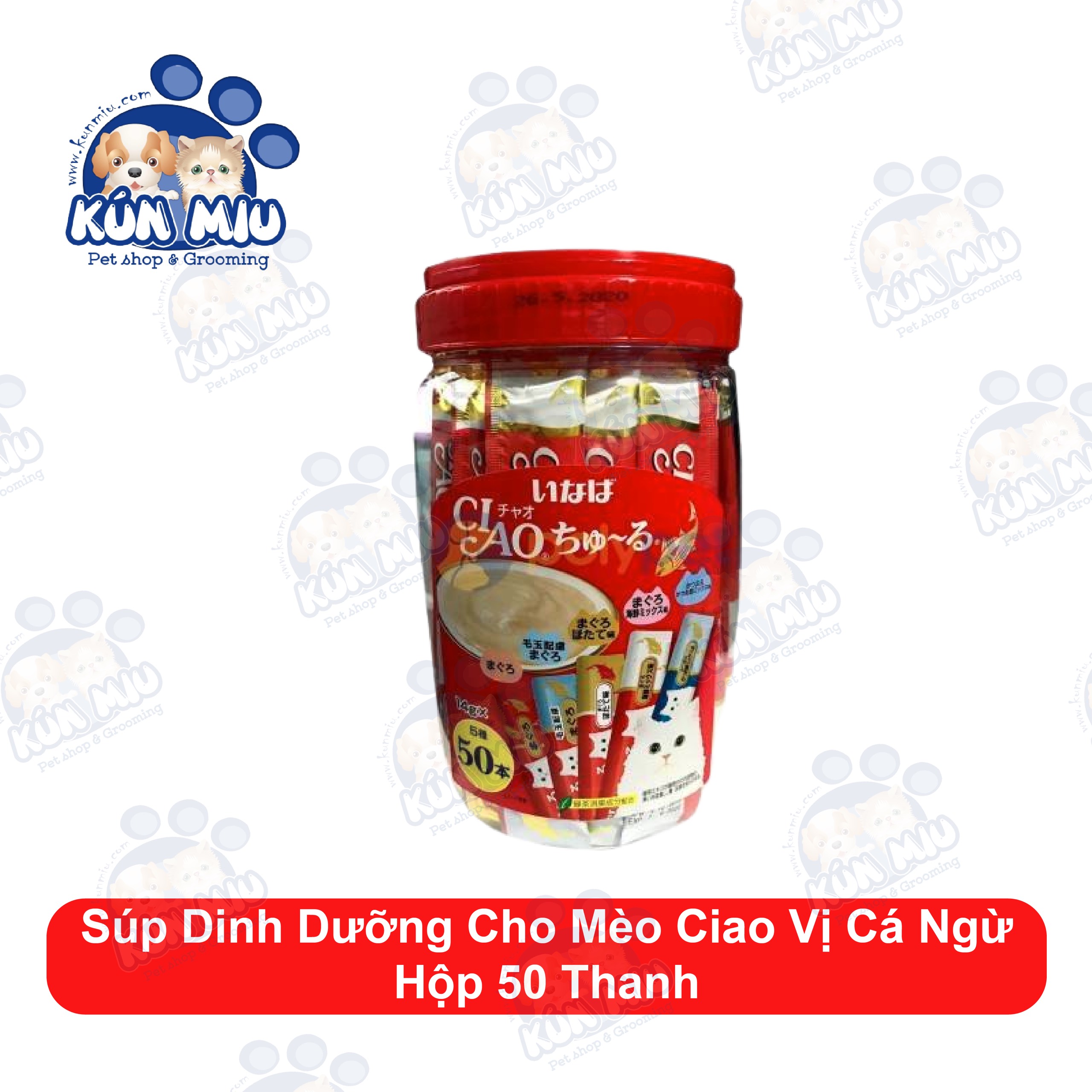 [Hoàn Tiền 10%] Sốt/ Snack thưởng Ciao Churu cho mèo Hộp 50 thanh - mix 5 vị Cá ( Đỏ)