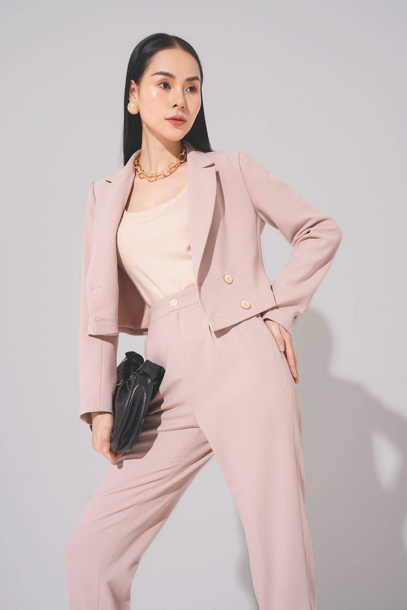 Áo vest công sở tay dài màu hồng eva de eva 21aqae014h