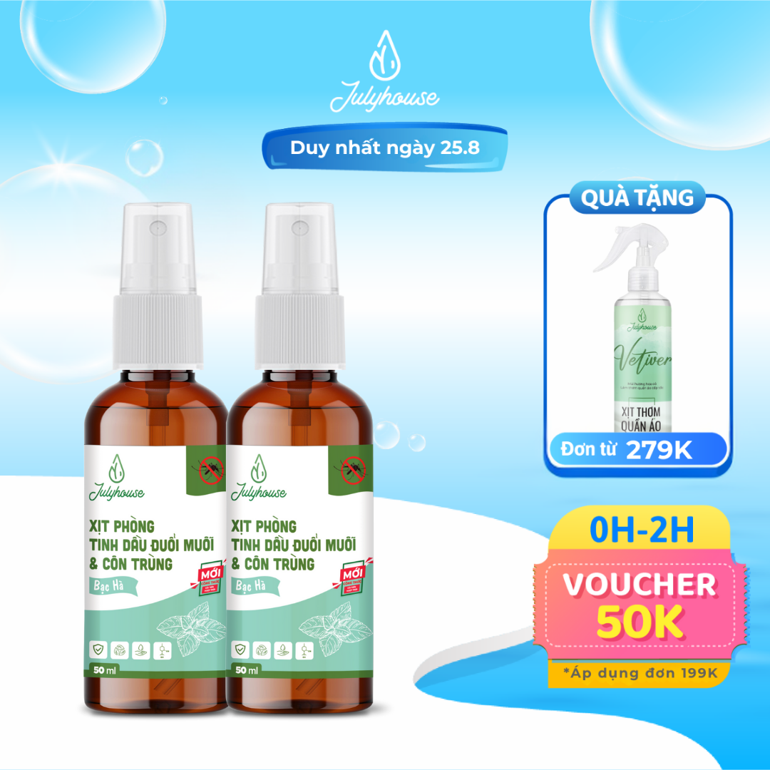 Combo 2 bình xịt phòng tinh dầu đuổi muỗi bạc hà 50ml/chai JULYHOUSE
