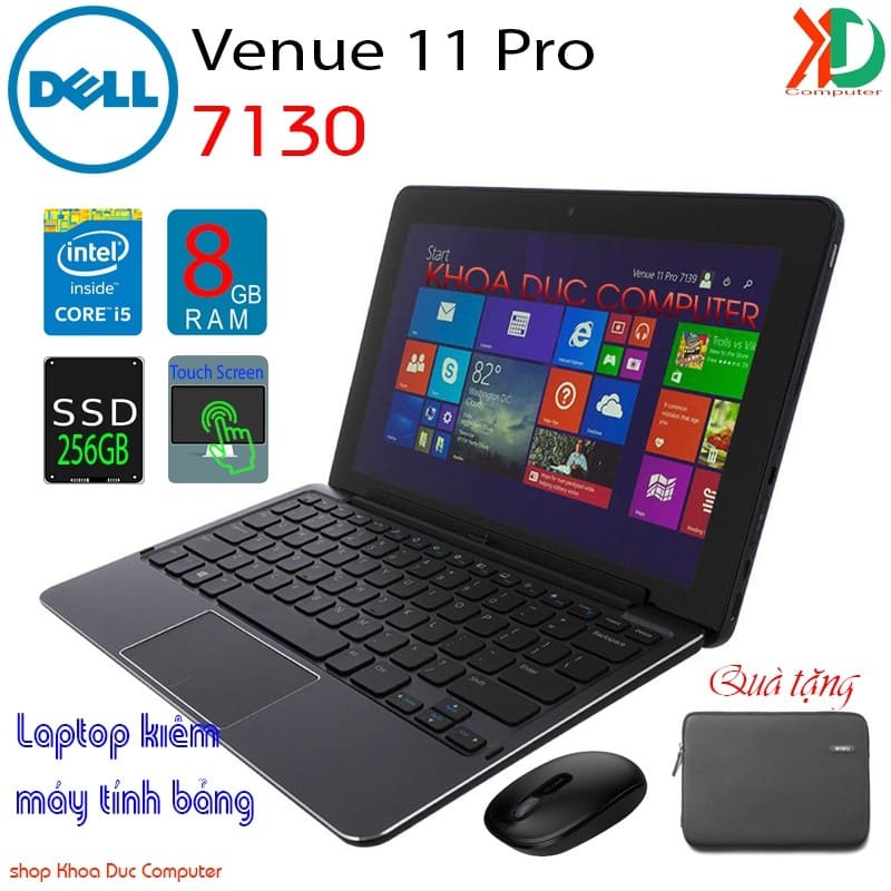 Laptop kiêm máy tính bảng Dell Venue 11 Pro-7130 Core i5-4300Y , 8gb ram , 128/256gb SSD , màn hinh cảm ứng full HD 11"