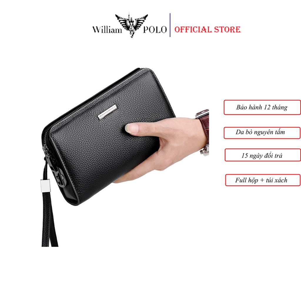 Ví da nam cao cấp bóp nam da bò thật , ví cầm tay , bóp cầm tay chính hãng williampolo